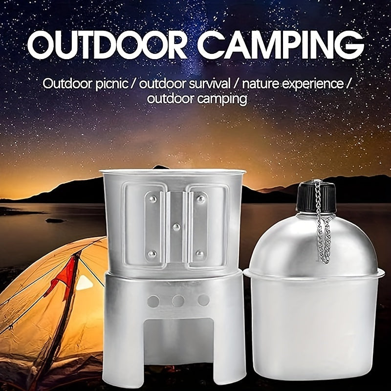 Aluminum Water Canteen Cup Stove Pouch Set Portable Military Canteen with Cup for Outdoor Camping Survival Nature Experience Hiking Backpacking