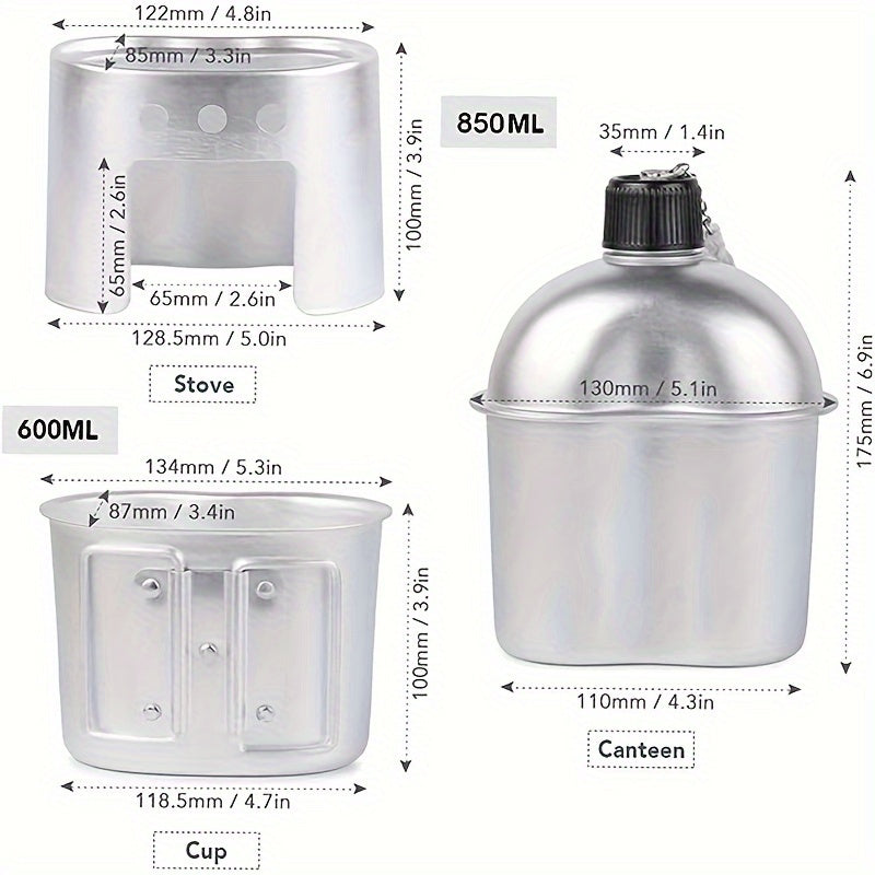 Aluminum Water Canteen Cup Stove Pouch Set Portable Military Canteen with Cup for Outdoor Camping Survival Nature Experience Hiking Backpacking